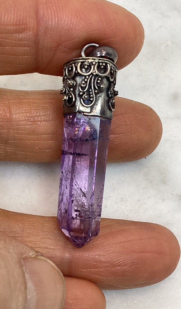 Vintage Sterling Silver Amethyst Rock Crystal Pendant