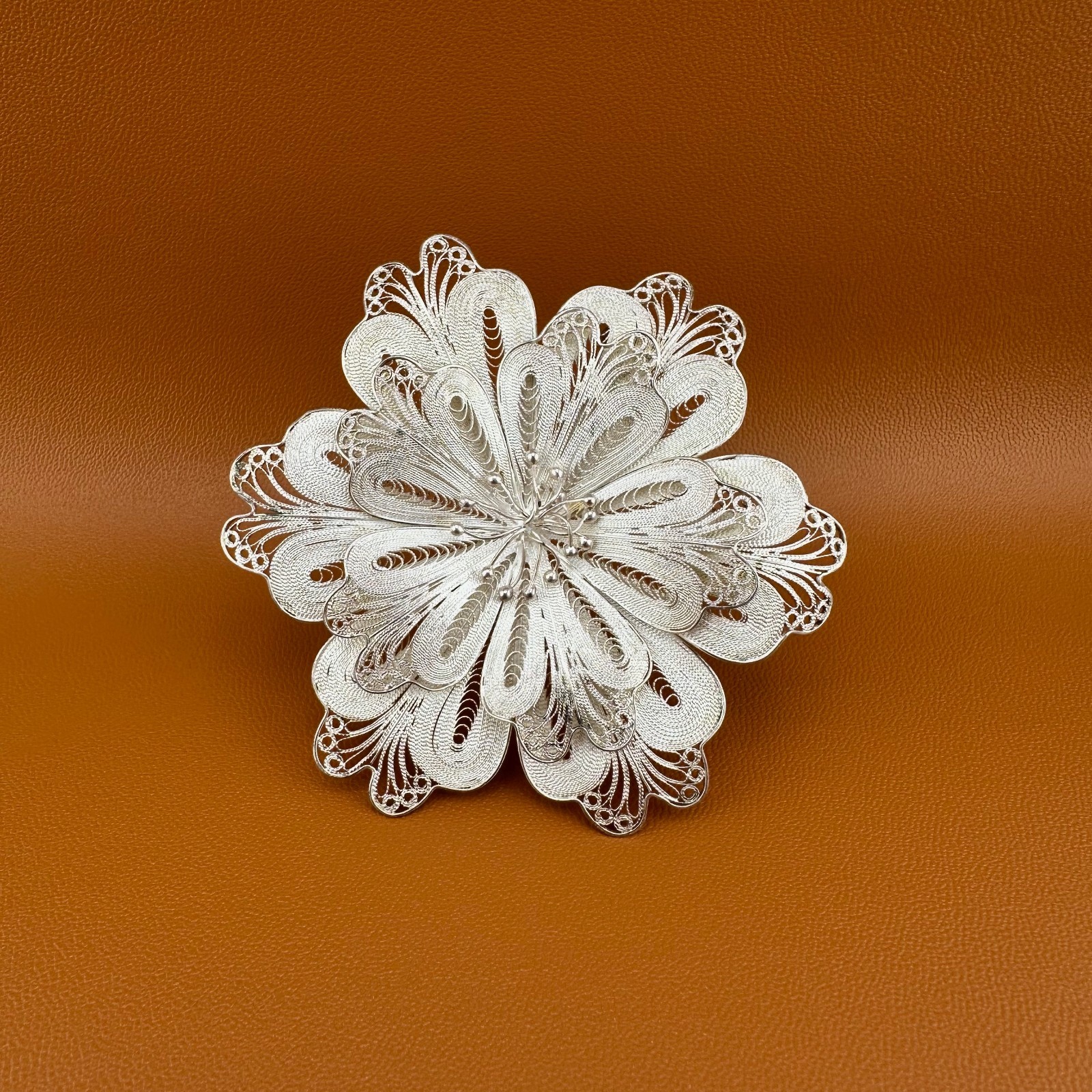 Vintage Sterling Silver Flower Brooch Pin Cannetille Filigree Floral 925 Signed