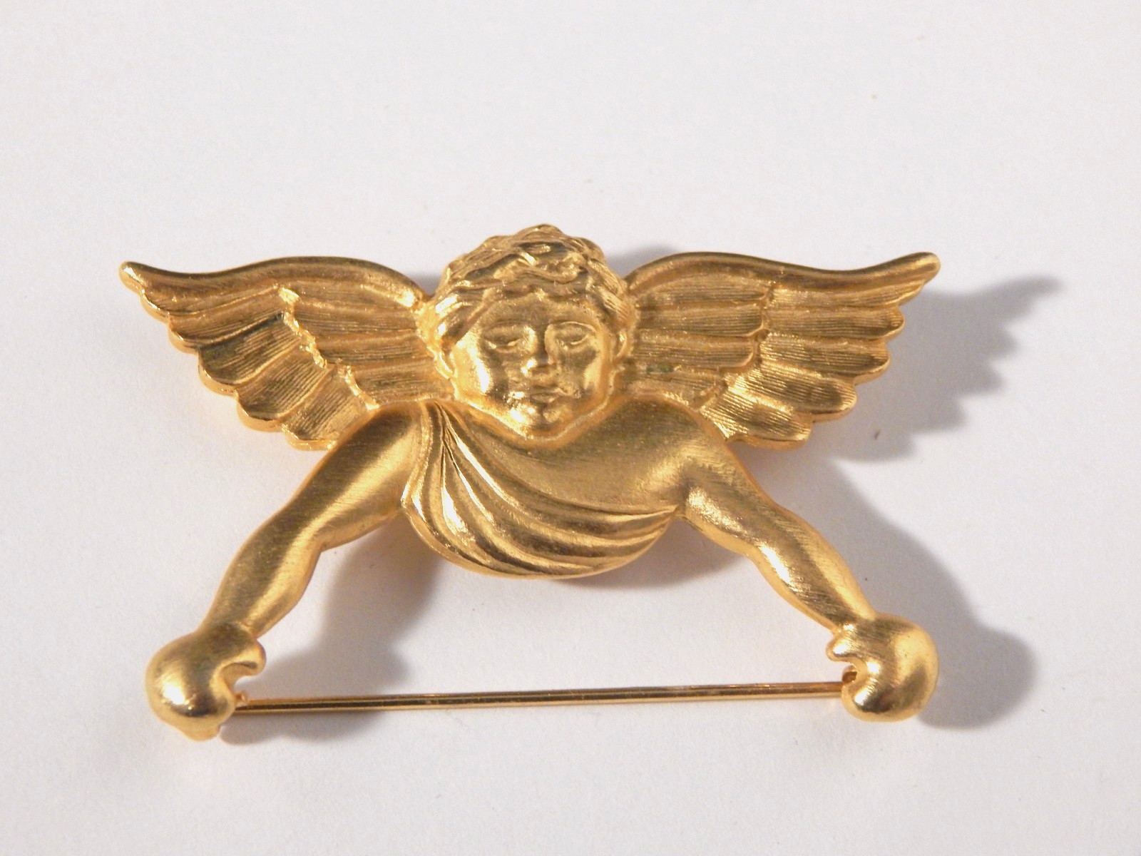Cherub Angel Charm Brooch Wings Gold Tone Bar Gold Tone or Scarf Clip