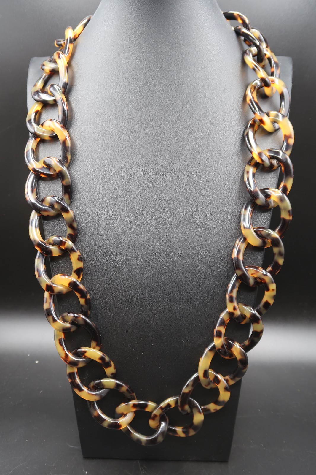 Vtg Chunky Tortoise Shell Large Link Necklace Acrylic Celluloid Bakelite