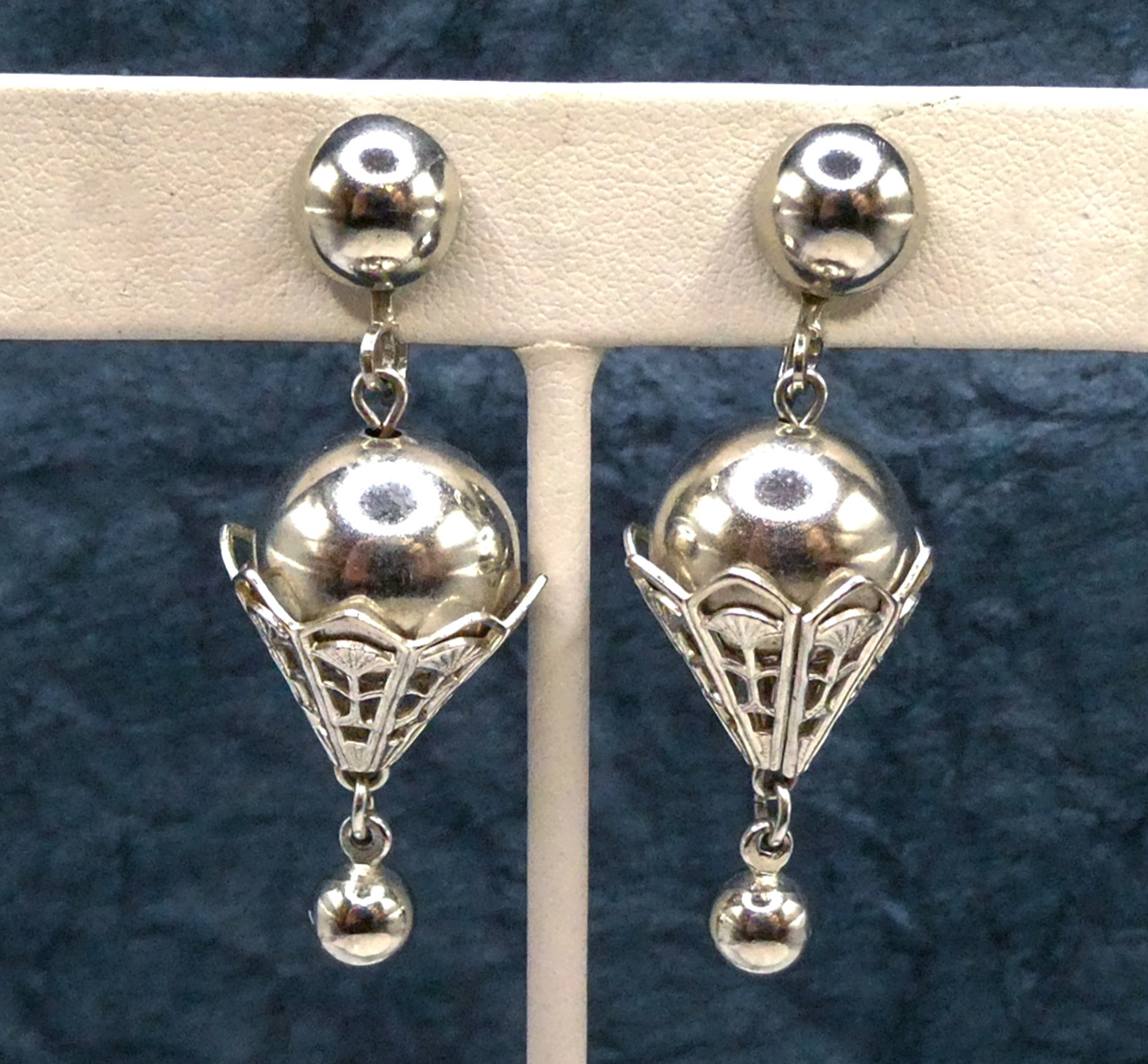 Bolero Silver Chunky Drop Dangle Clip-on 1.8″ Earrings Vintage Women’s
