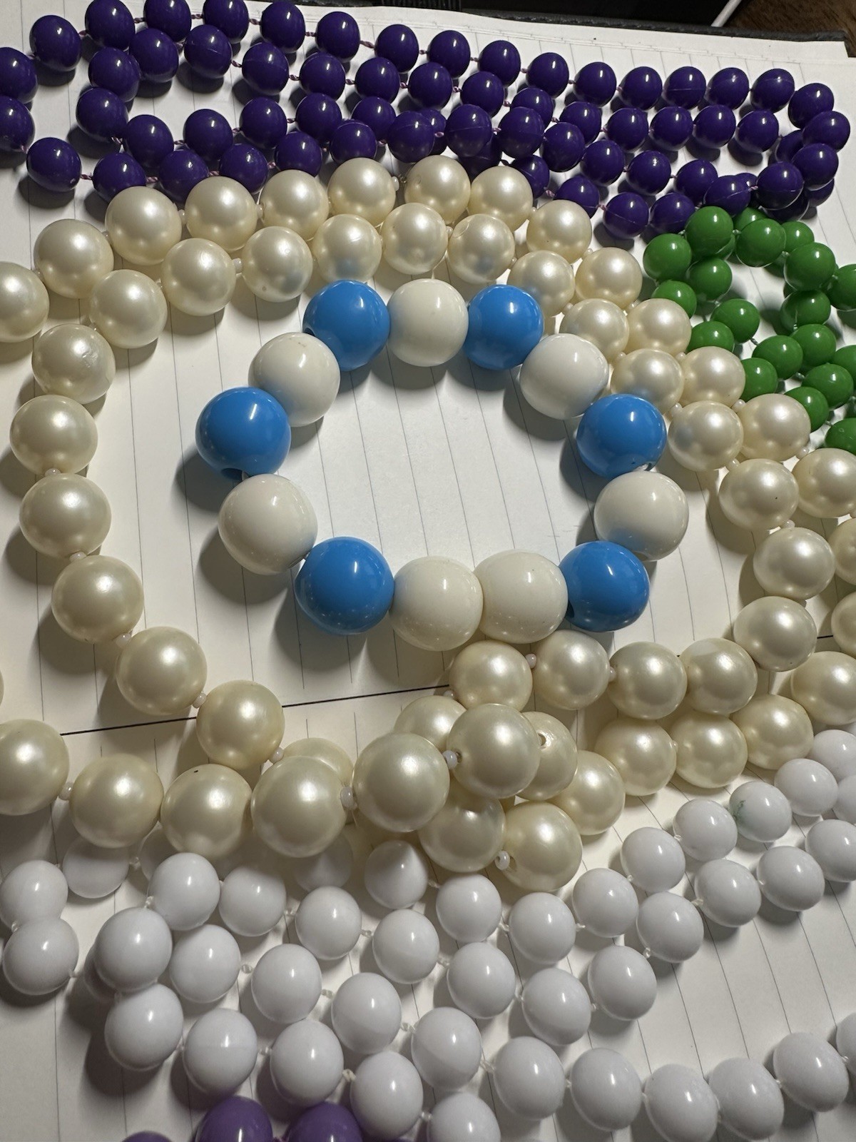 Vintage Lot Purple Orange Green Pearl White Acrylic Bead 6 Necklaces 1 Bracelet