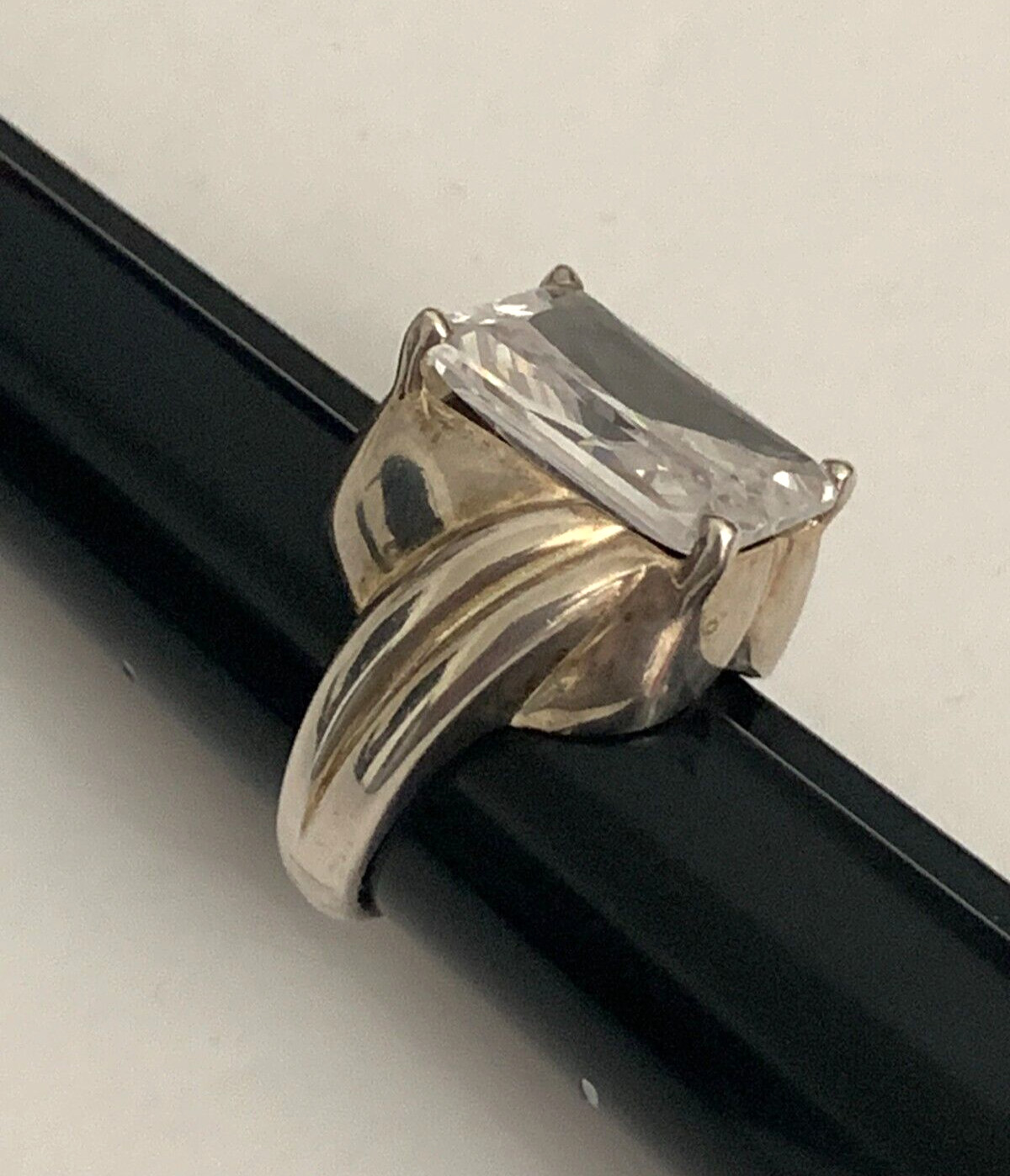 Clyde Duneier CID Sterling Silver 925 Ring Emerald Cut Rock Crystal Size 8 VTG