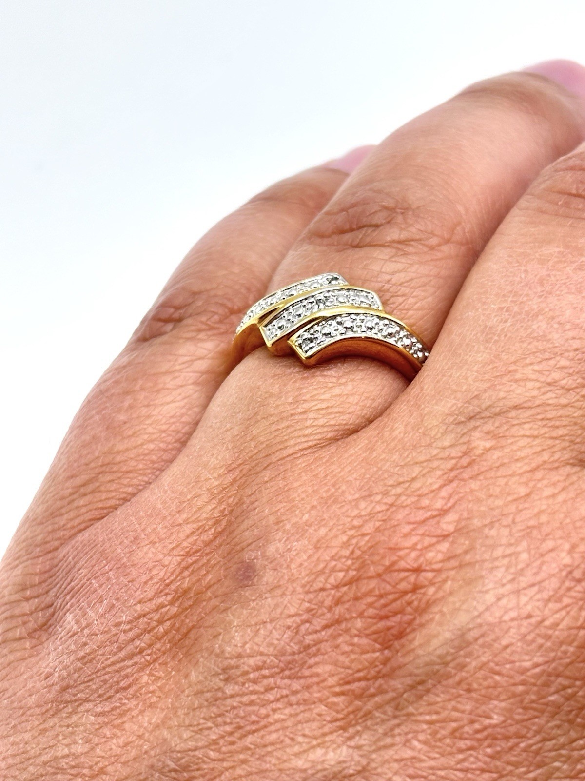 Vintage Gold Plated And Diamond Triple Band Wave Ring Size 7.75