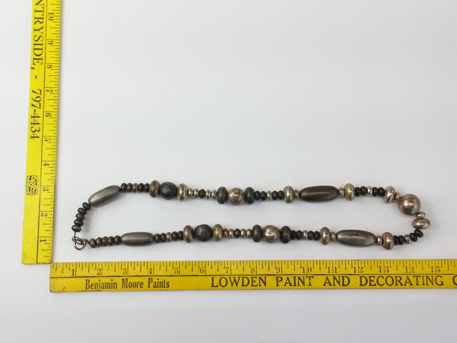 Vintage Beaded Metal Necklace14.5″ / 29″ total length