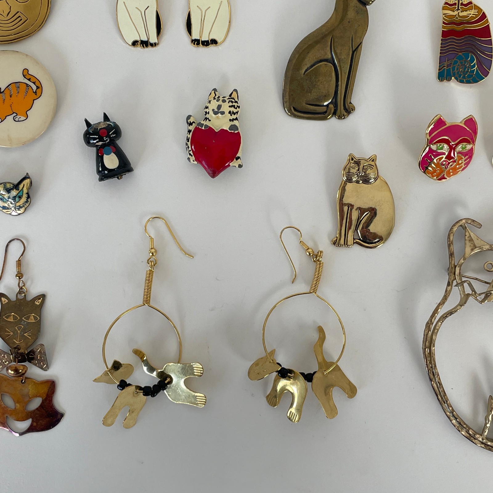Vtg WHIMSICAL CAT Brooch Lot 50s 70s 80s Jewelry Artisan Burch Pinback Earrings