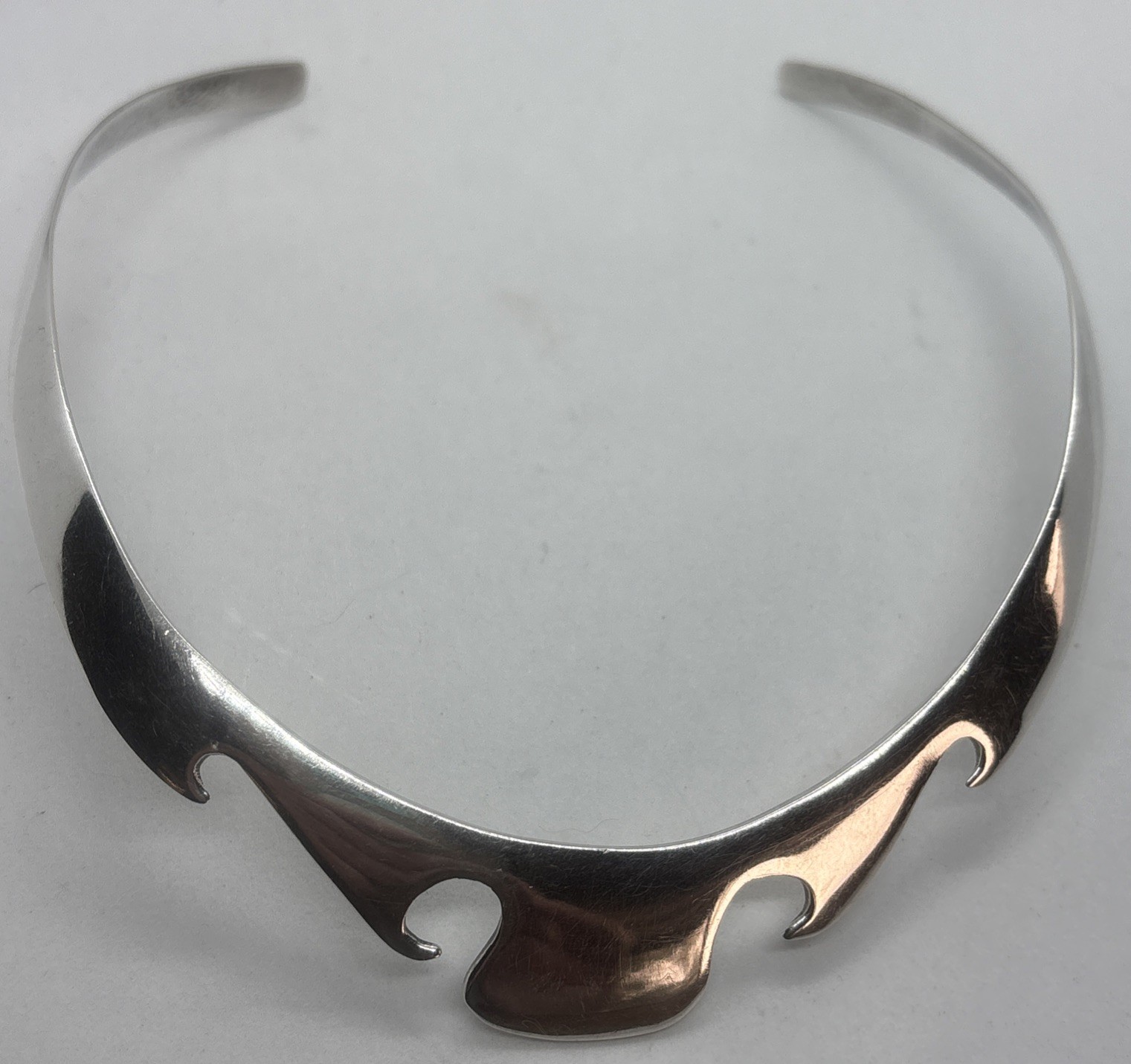 Vintage Sterling Silver Collar Necklace Wave Flame Cut Out 44.7 Gr Modernist MCM