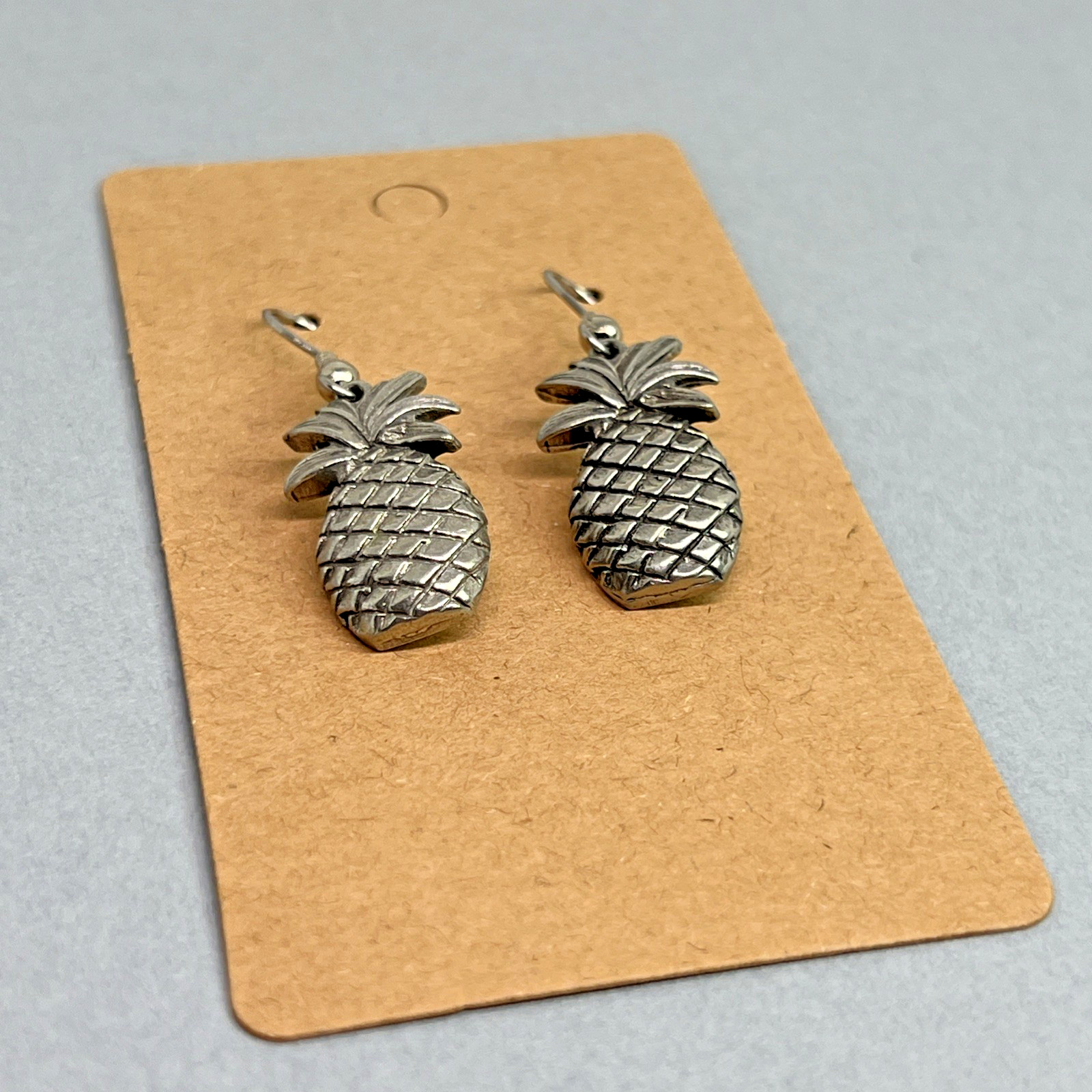 Vintage Signed Jim Clift Handcrafted Pewter Pineapple Pierced Earrings