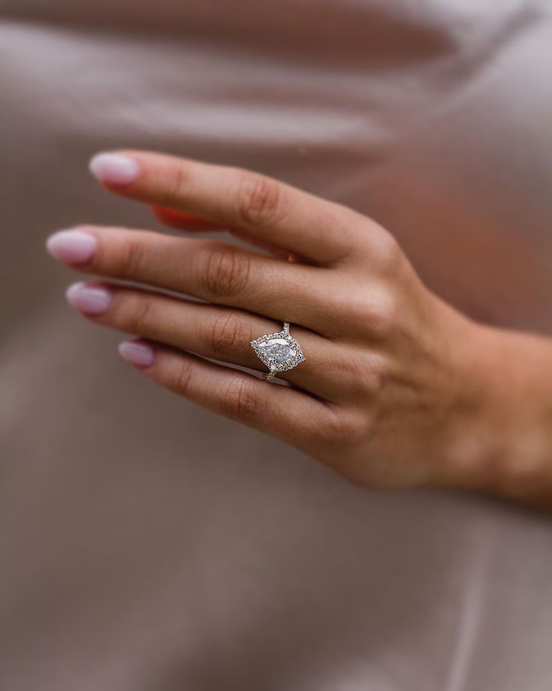 18K Rose Gold Plated 925 Silver Moissanite 3cts Pear Shape Halo Engagement Ring