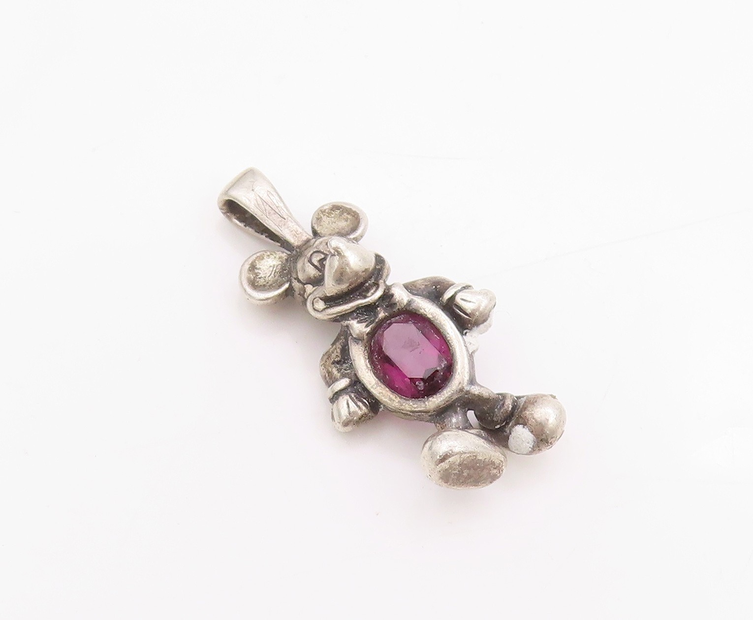 925 Sterling Silver Vintage Pendant DISNEY Amethyst Micky Mouse Charm PT24495