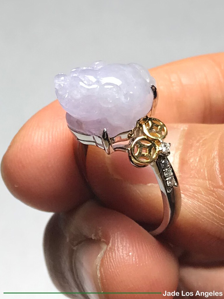 Toad Lavender Jadeite Jade 18K White/Yellow Gold Diamond Ring Size:6.25 – 6.5