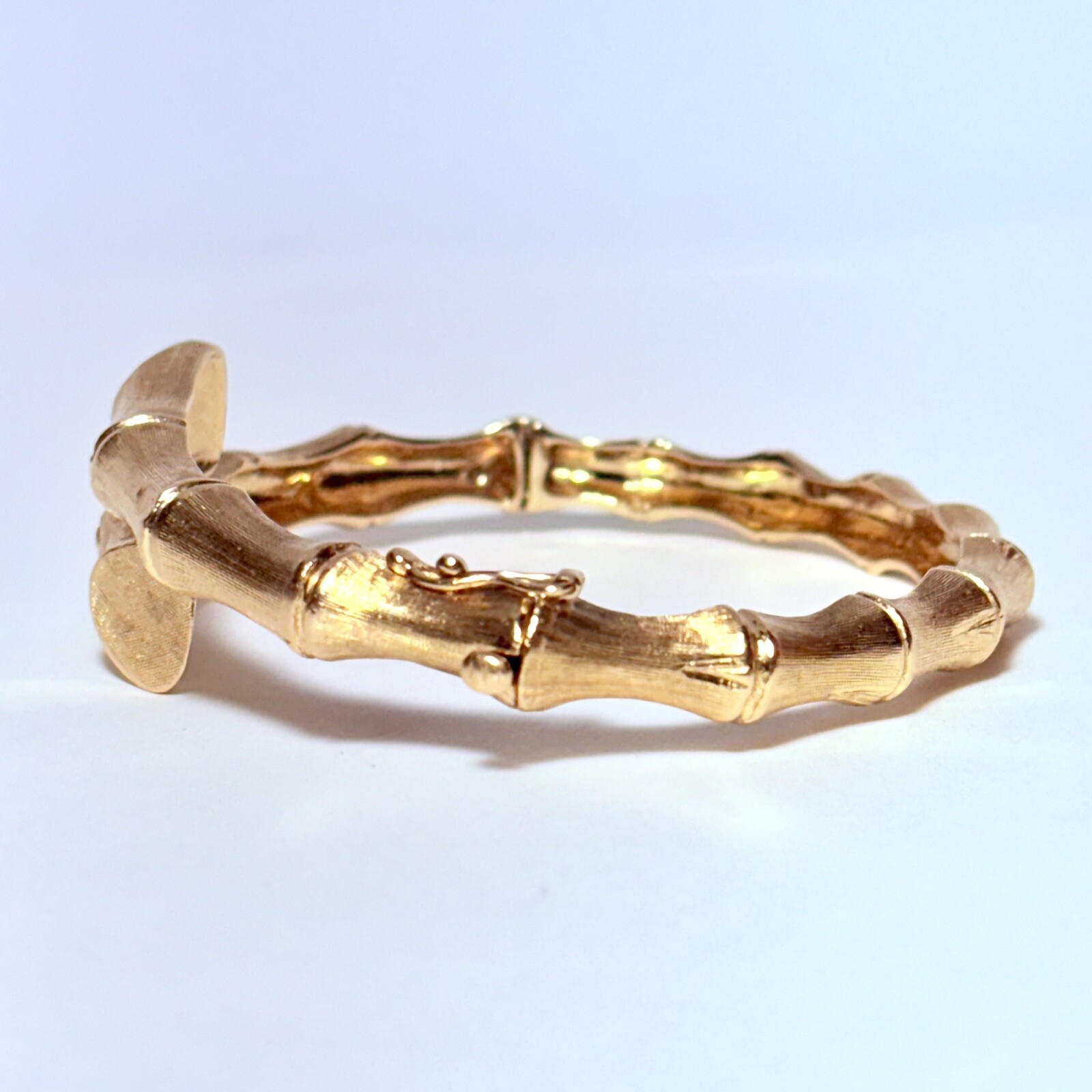 Vintage Daniel S. Rine 14K Yellow Gold 6.6″ Bamboo Bypass Hinged Bracelet 22.9g
