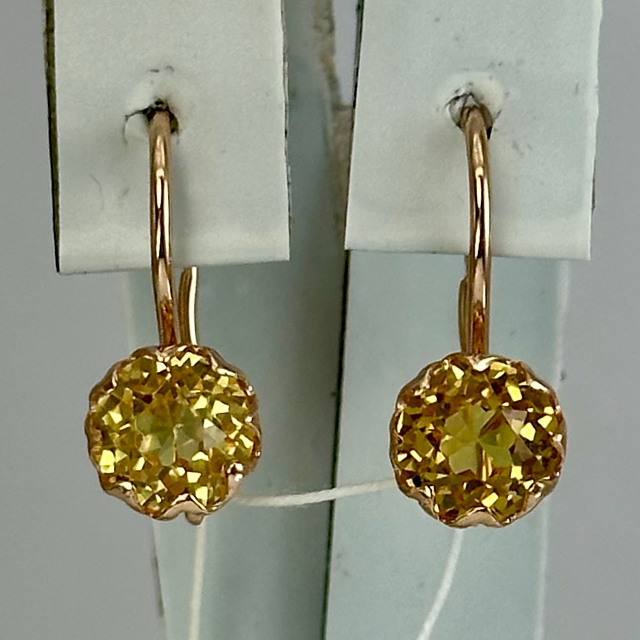 USSR Vintage Original Rose Gold Citrine (lab. made) Earrings 583 14K 2.16 g.