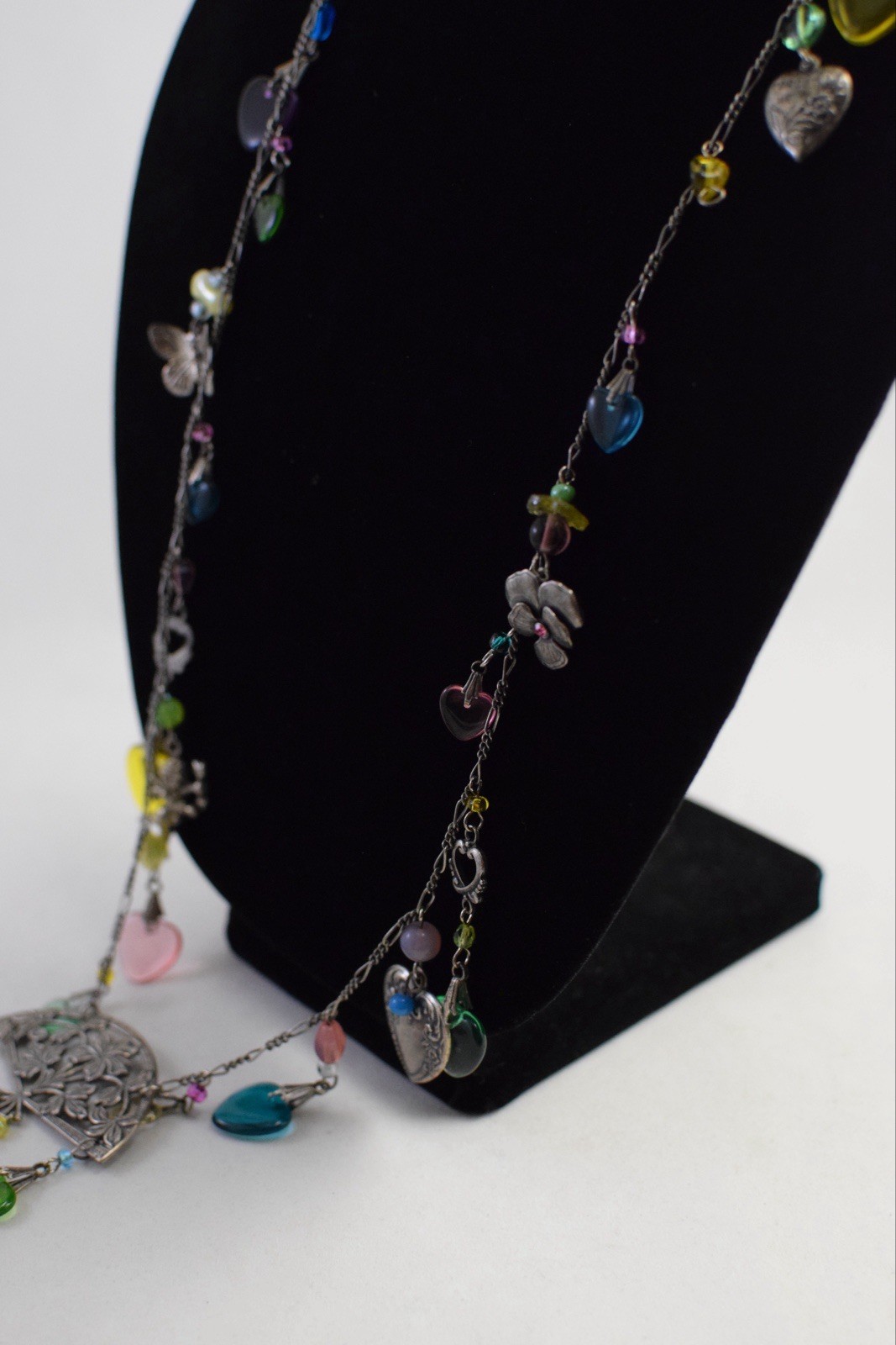 VTG? Glass Works Studio Glass Puffy Hearts Cupid Lock Heart Charm Necklace Read