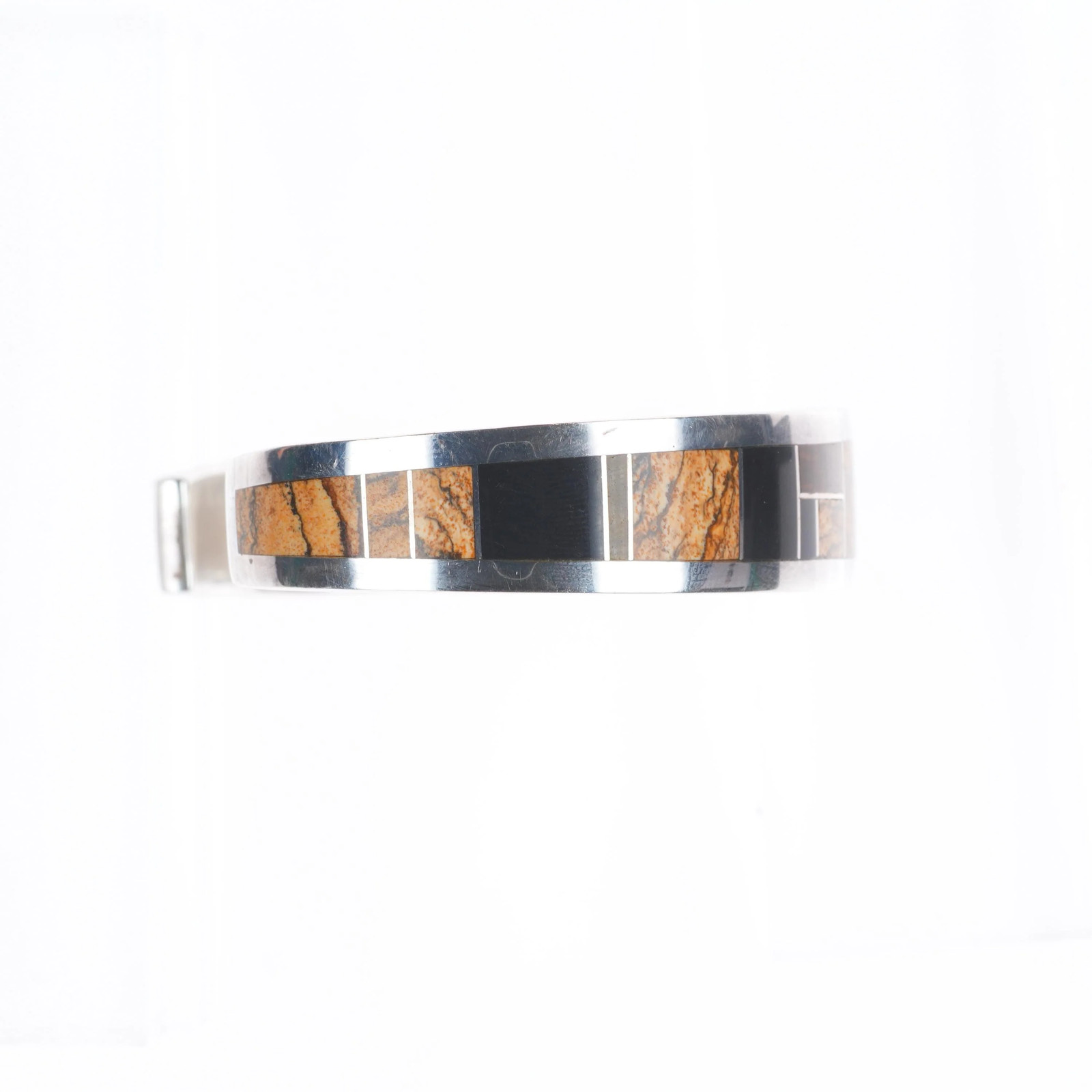 6.25″ Donald Douglas Navajo sterling silver black jade, tigers eye cuff bracelet