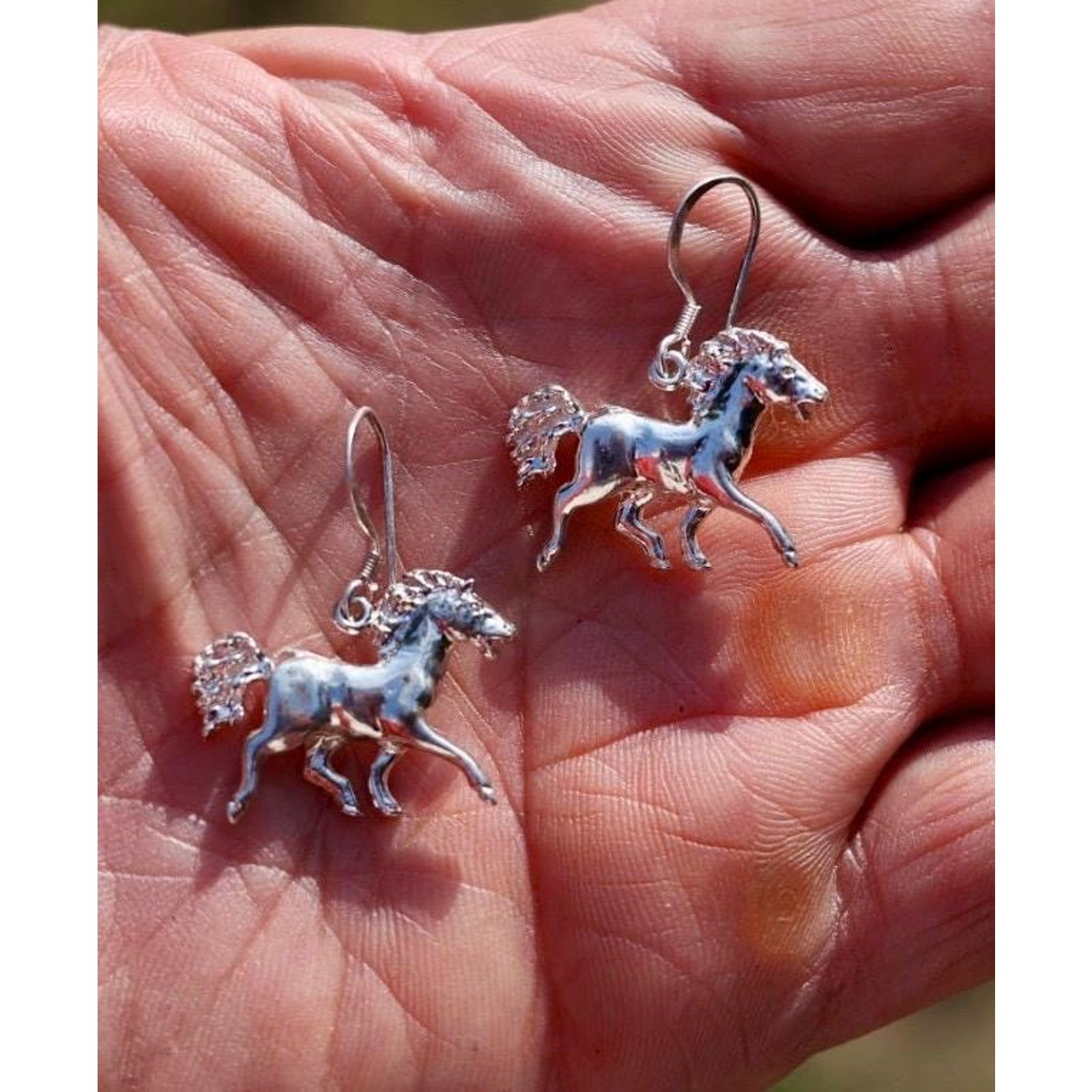 Vintage Sterling Silver Sculptural Horse Earrings | Running Horse | 925 Hook