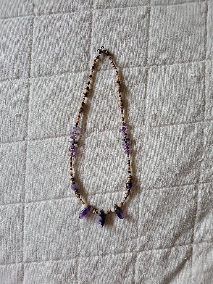 Handmade Chevron Amethyst Heishi Bead Necklace Vintage Earthy Boho Natural
