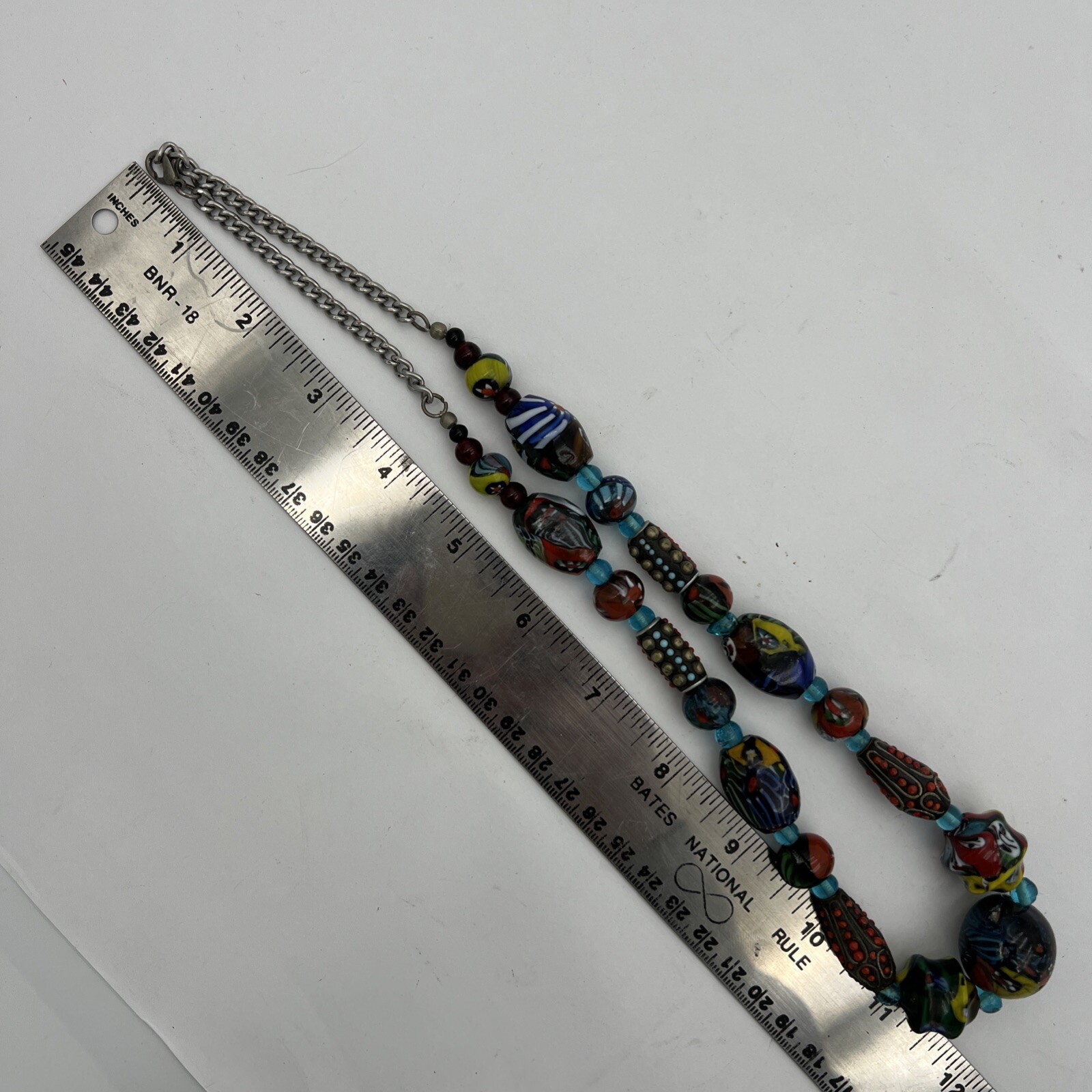 Vtg Murano Millefiori Venetian Oval Glass Different Shapes Bead Necklace