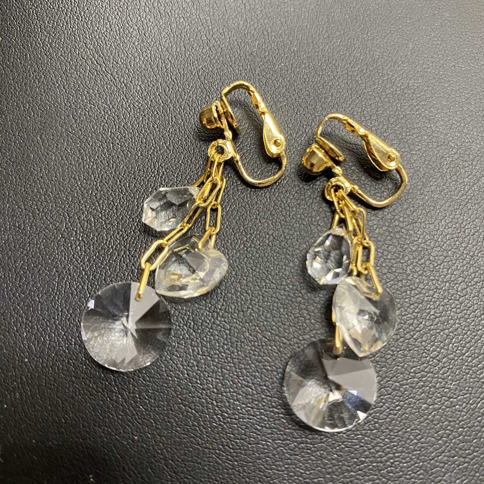 Hoop Dangle Drop Clip On Earrings Gold Tone Crystal Beads Boho