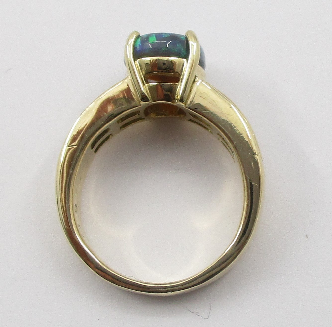 1.52CT Black Opal 0.88CTW Princess Cut Diamond Ring 14K Yellow Gold Size 4