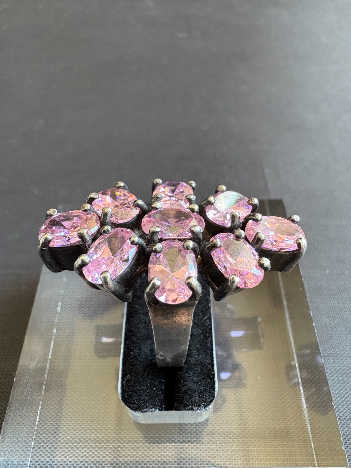 Vintage 925 Sterling Silver Cluster Pink Ice CZ Prong Setting Ring Size 5.5 US