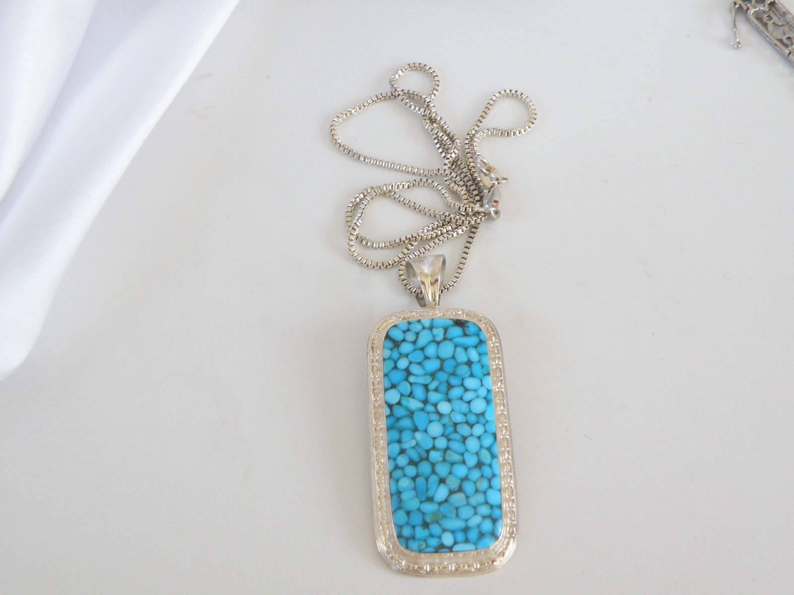 Huge Sterling Silver 925 Large Mosaic Turquoise Statement Pendant Necklace