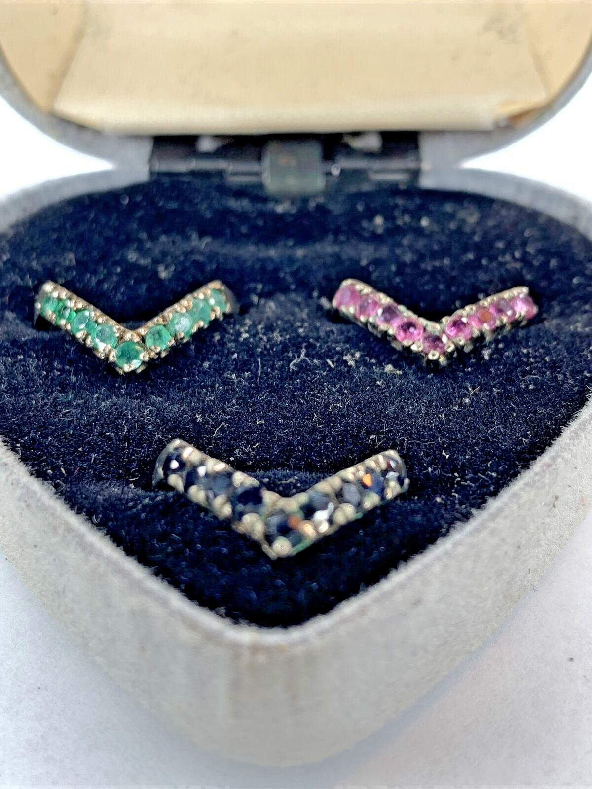 VTG Nikolas Sterling 925 Emerald Ruby Sapphire Chevron V Stackable Rings SZ 6