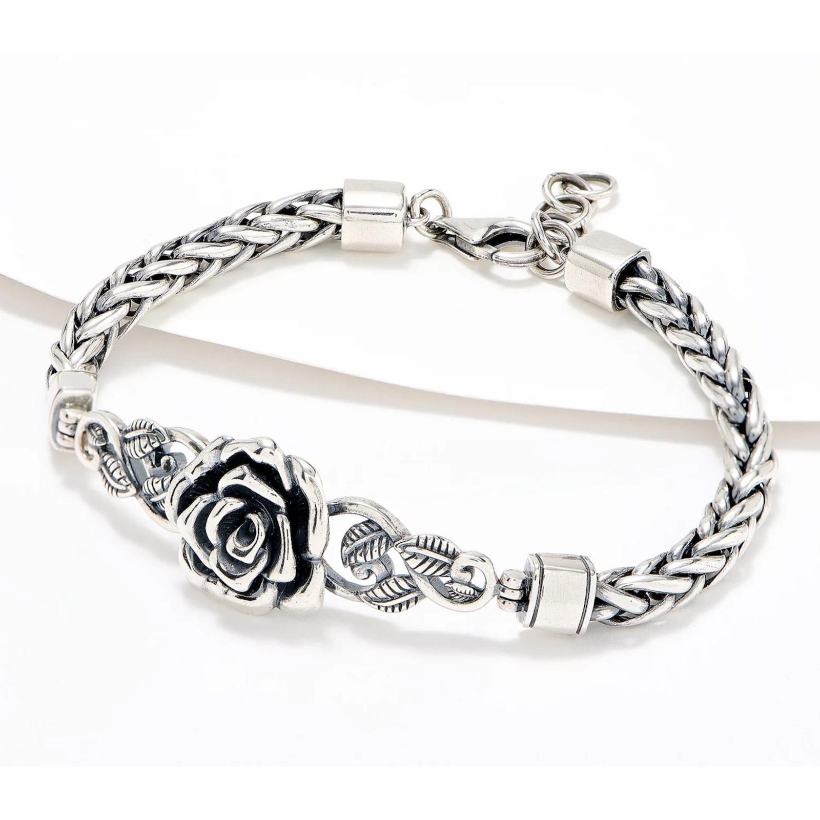 Or Paz Israel Sterling Silver Rose Flower Spiga Wheat Chain Bracelet