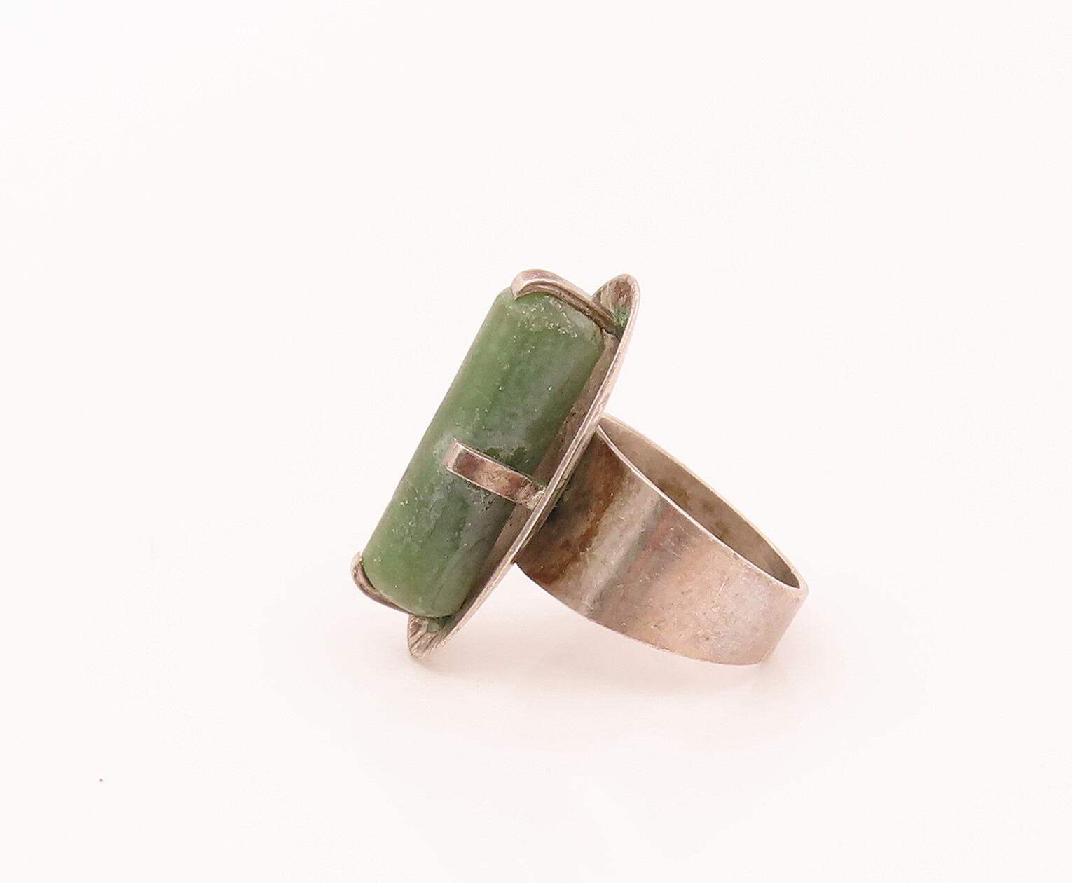 EUROPE 925 Silver Vintage Green Tourmaline Disk Clamped Ring Sz 5.5 RG26589