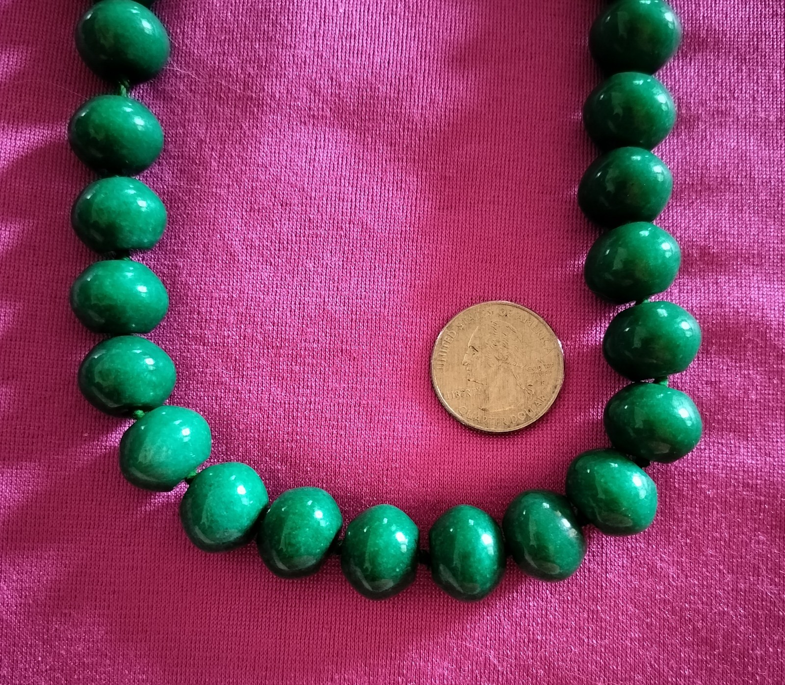 Vintage Natural Dark Green Jade Necklace. Individually Knotted W/ .925 Clasp.