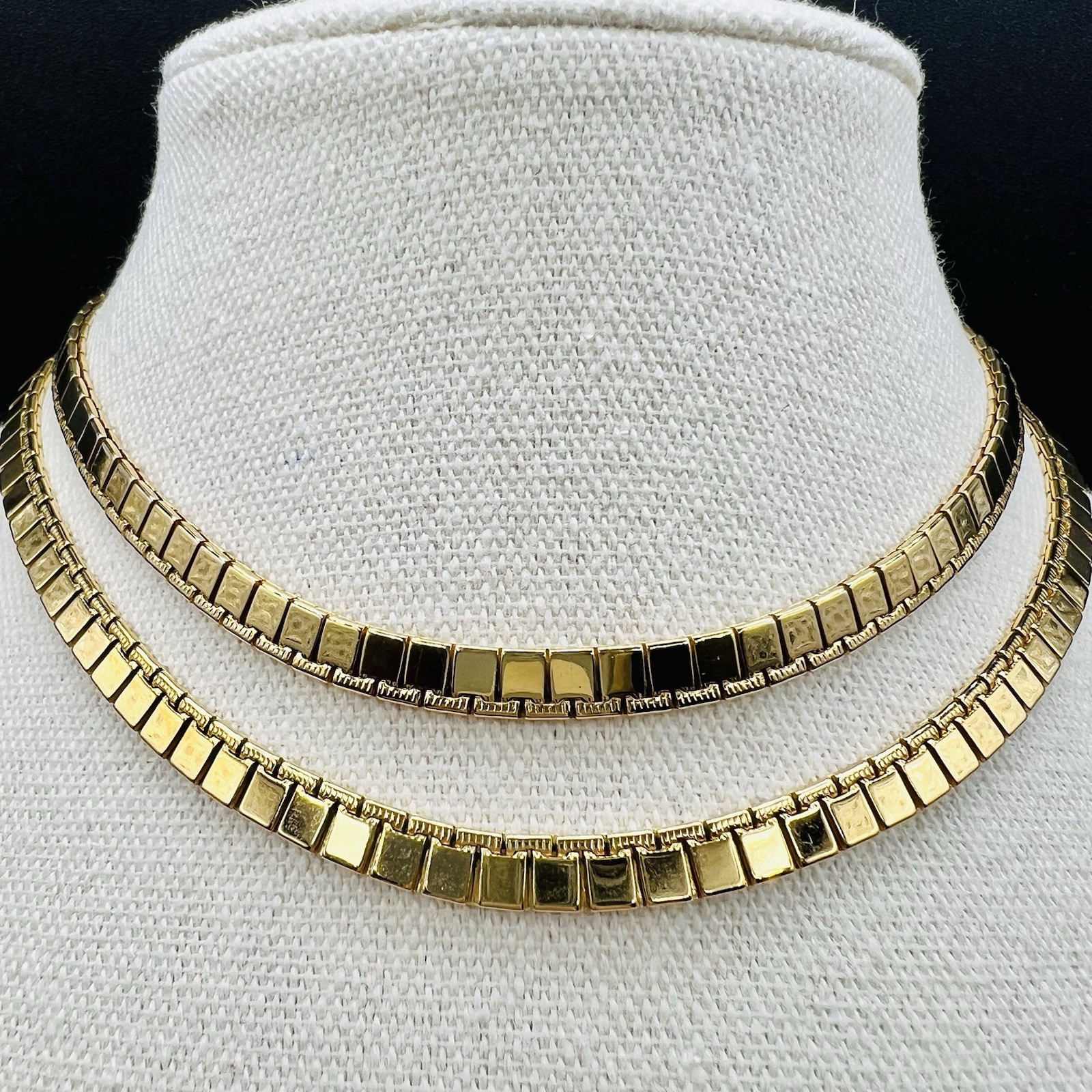 Monet Gold Tone Articulated Tile Link Necklace 27” Signed Vintage Statement Bold