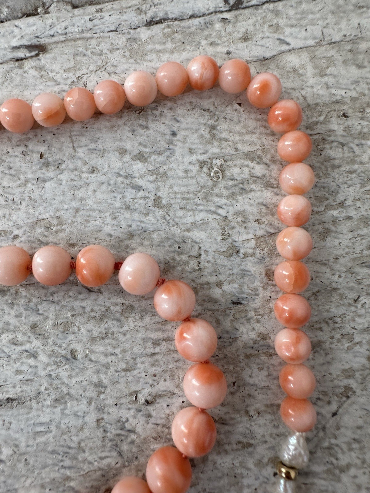 Vintage Genuine Angel Skin Coral Pearl And 14k Bead Necklace With Bracelet