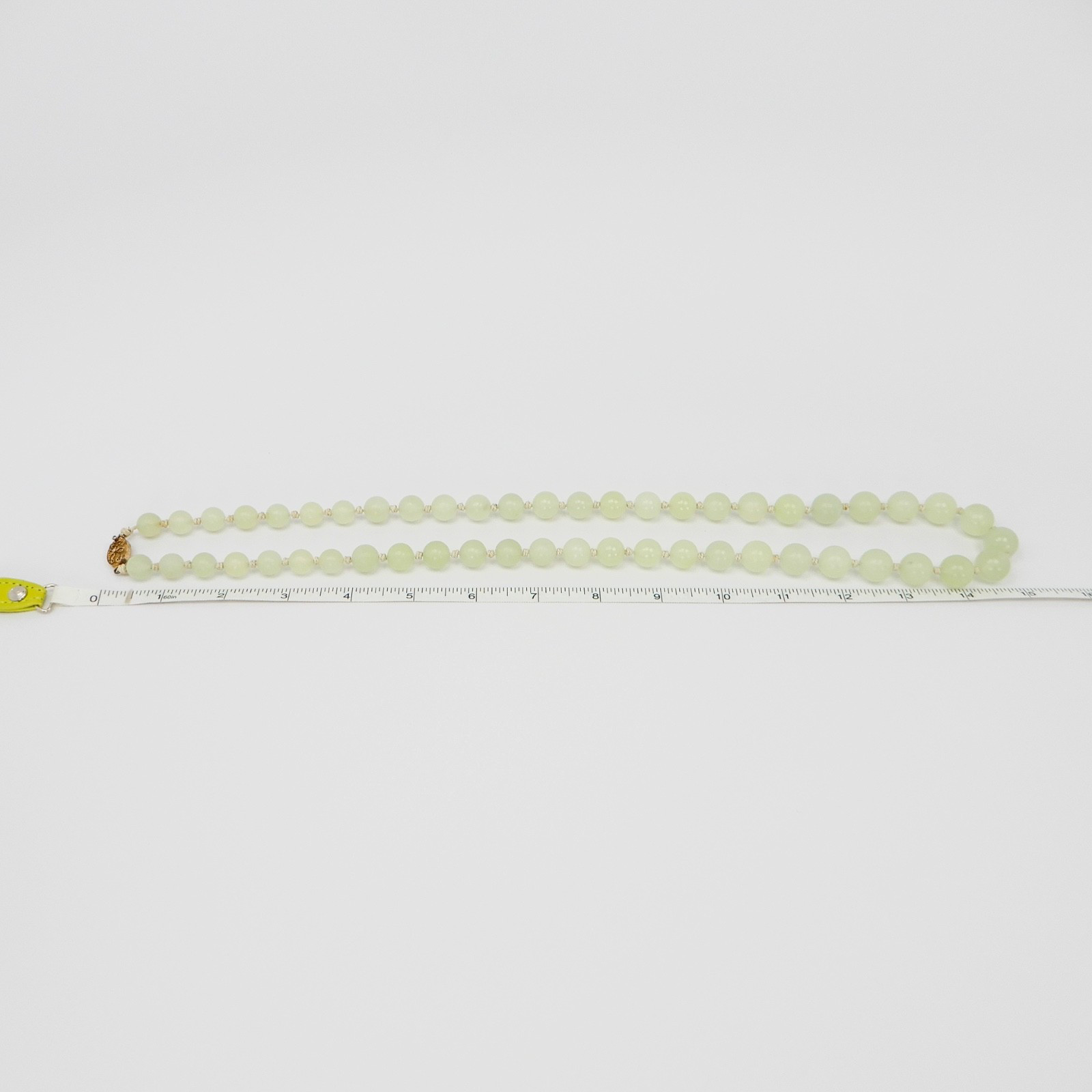 Jadeite Jade Graduated Bead Necklace .925 Silver Filigree Clasp 30″