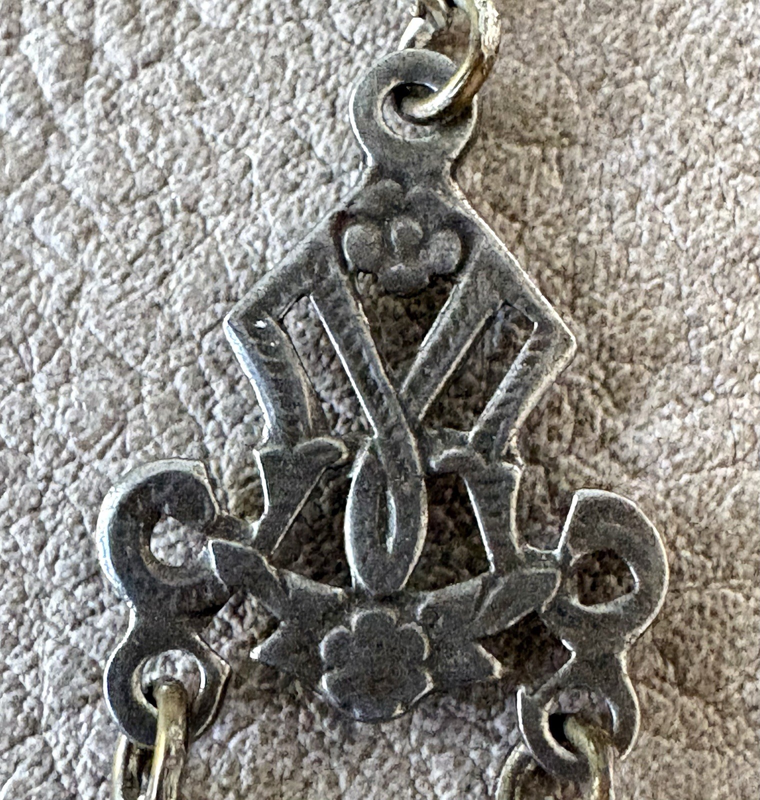 Rosary Alpaca Silver Necklace Crucifix VINTAGE 1900-1950s White Glass Beads