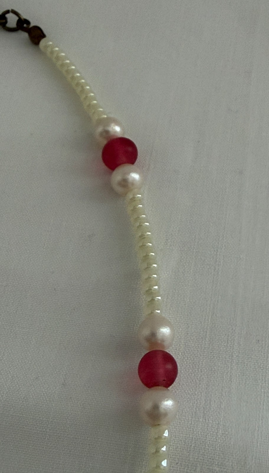 Vintage faux pearl bead plastic flowers leaves Necklace lightweight