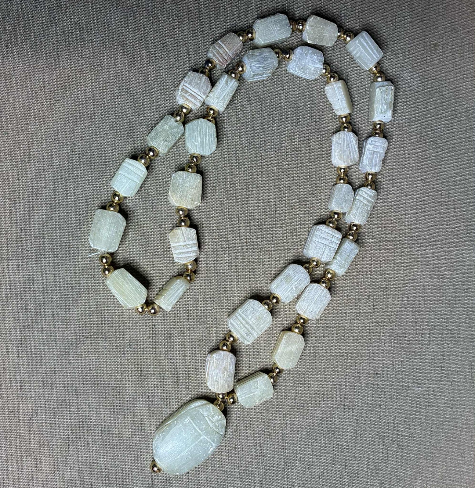 2 Vintage Egyptian Revival Scarab Necklaces Carved Soap Stone Or Ceramic Or Wood