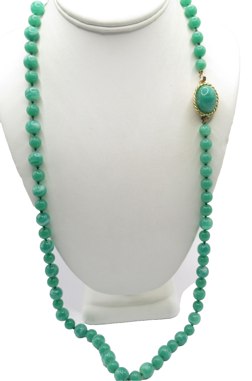 Green Peking Glass Hand-Knotted with Clasp 11mm 31 1/2″