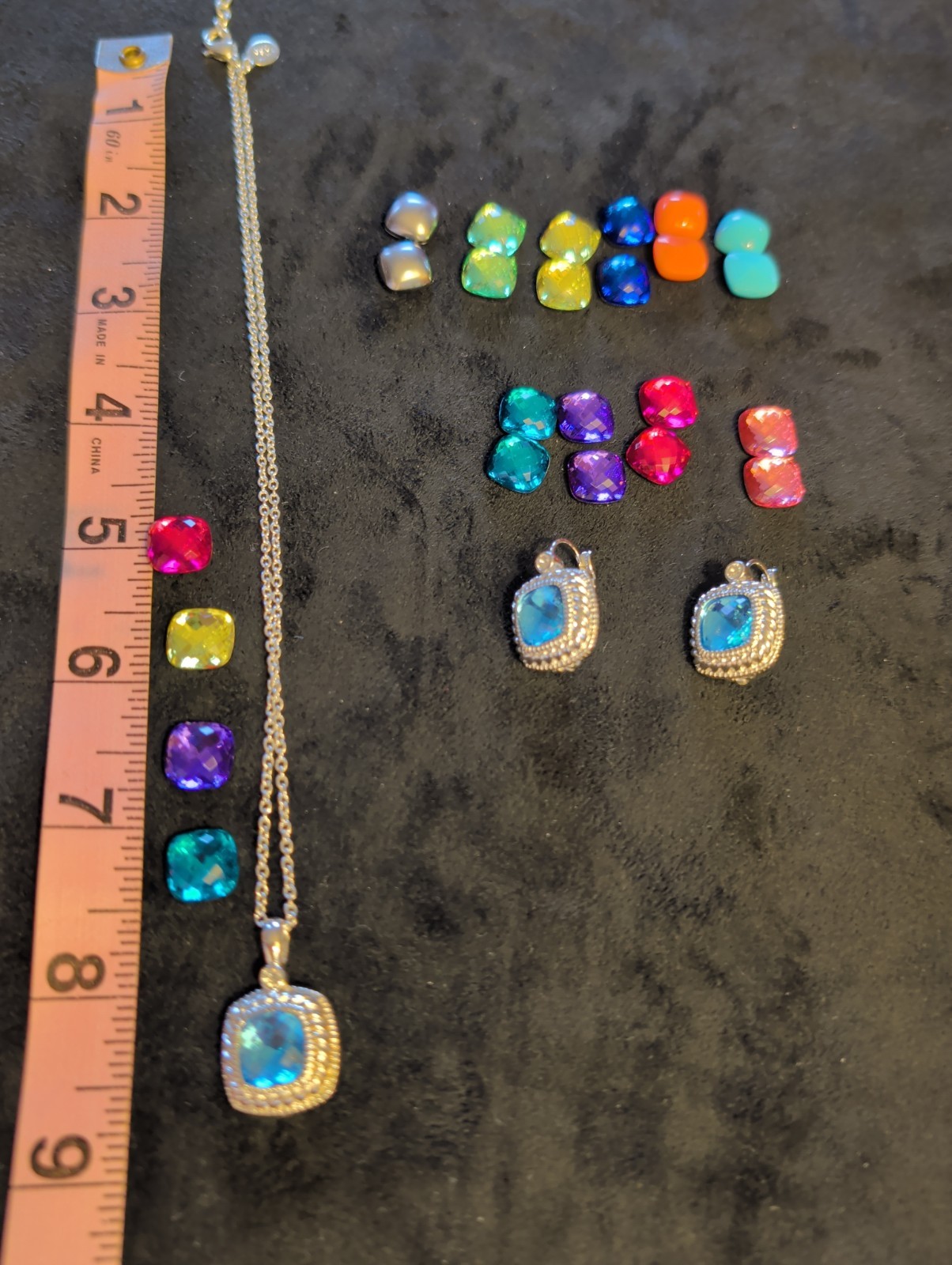 Joan Rivers Interchangeable Pierced Earrings and Necklace Silver Set