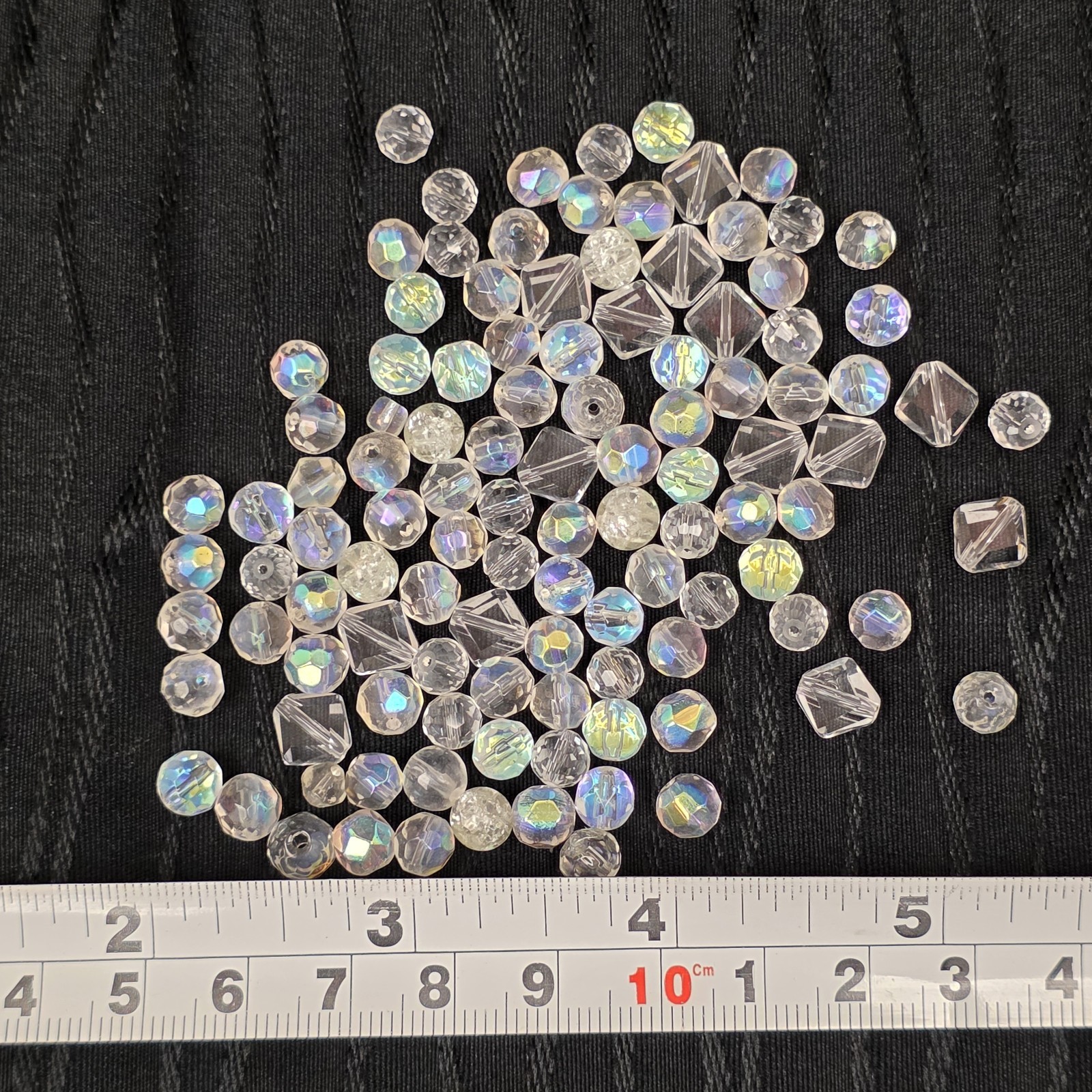 Mixed Clear Aurora Borealis Style Glass Bead Lot Faceted Round Bicone Square