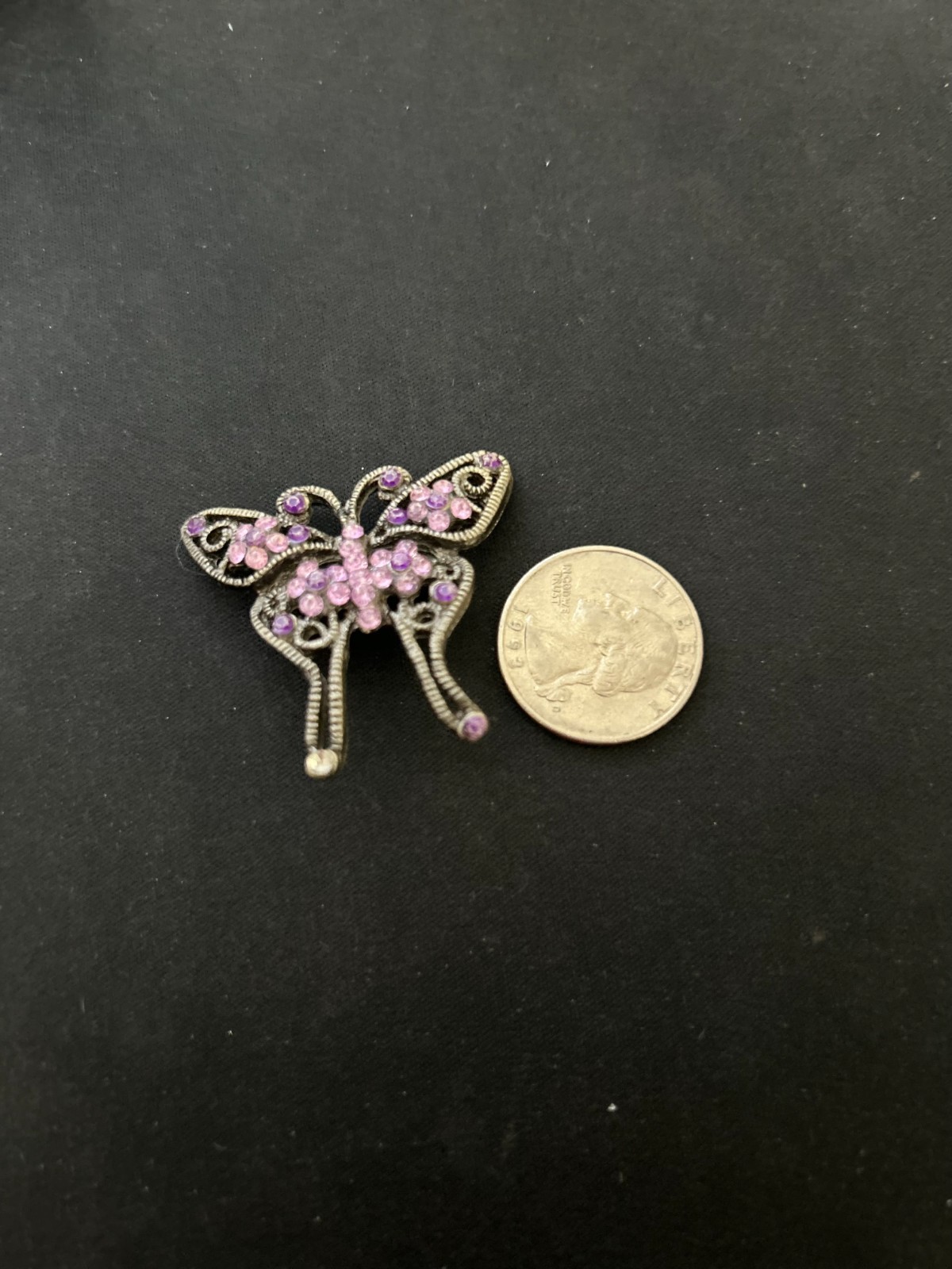 VINTAGE BUTTERFLY BROOCH – PURPLE & PINK & WHITE RHINESTONES