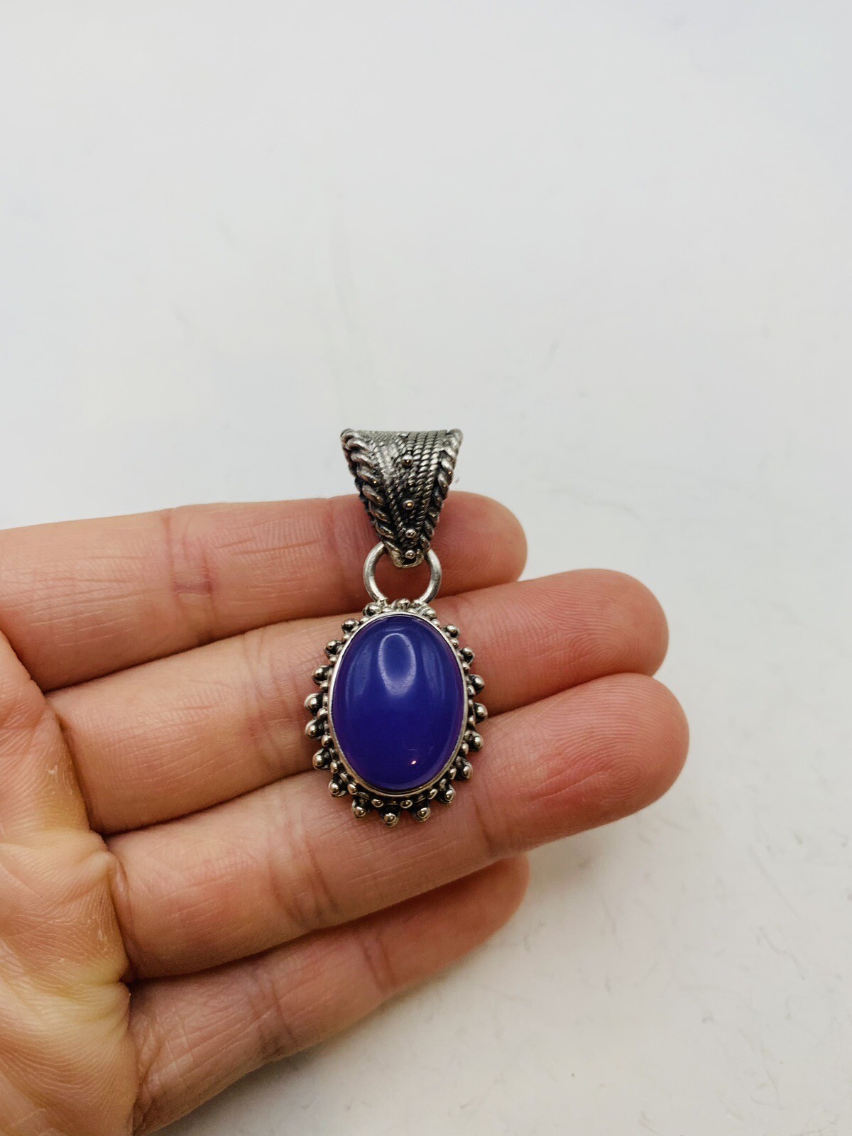 Vintage Sterling Silver Bohemian Purple Blue Oval Dainty Natural Stone Pendant