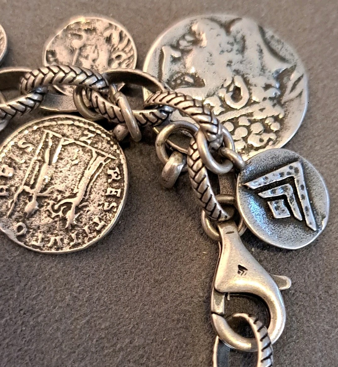 Silpada Sterling Silver Roman Coin Cha Cha Charm Bracelet 8″ Adjustable 66 grams