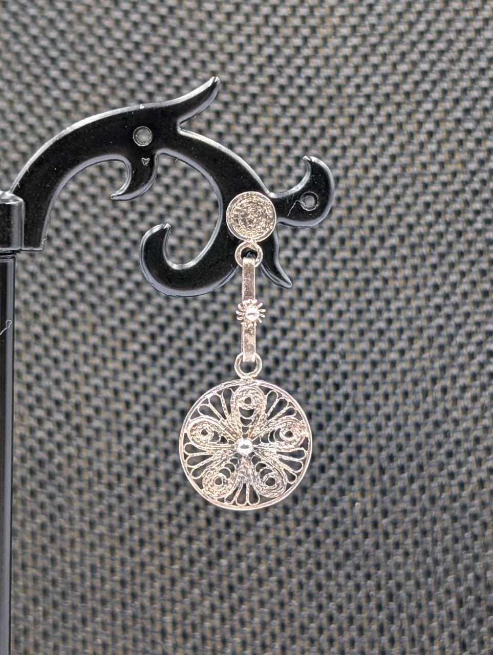 Vtg Sterling Silver Filigree Cannetille Flower Round Stud Dangle 925 Earrings 3g