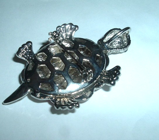 Vintage Red Rhinestone Turtle Pin Brooch and Pendant
