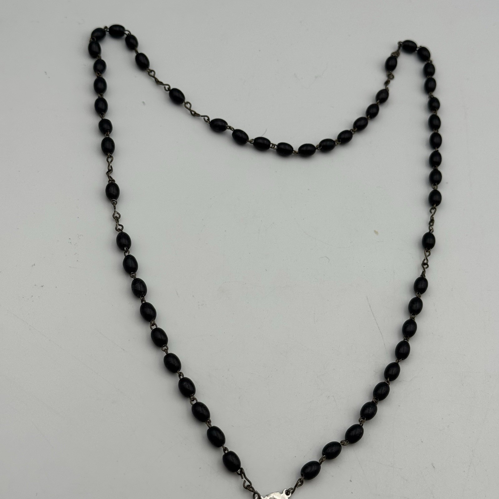 VTG Black Beaded Rosary Italy Marked 16″ Sterling Silver 925 7.4g