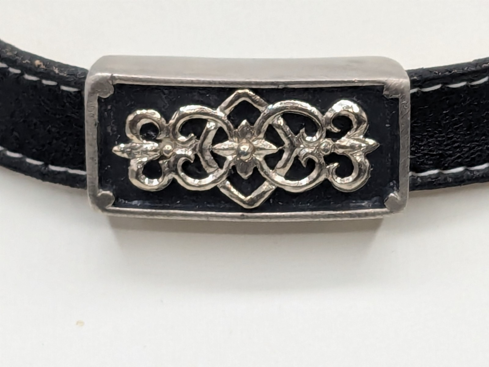 Vintage Roxanne Assoulin Black Leather Choker with Silver Tone Celtic Knot