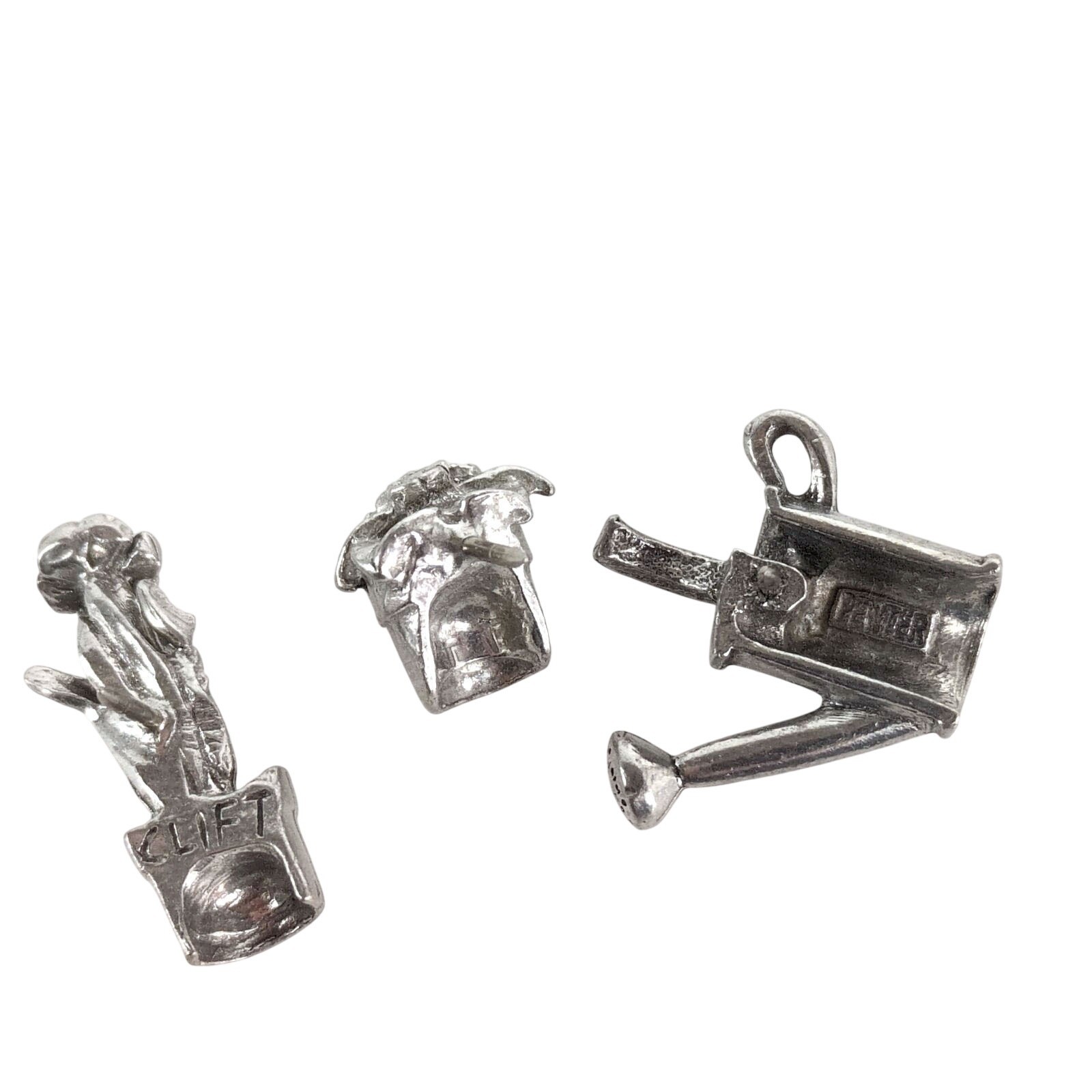 Set 3 Jim Clift Pewter Garden Lapel Tack Pins, Vintage 90s, Watering Can Flowers