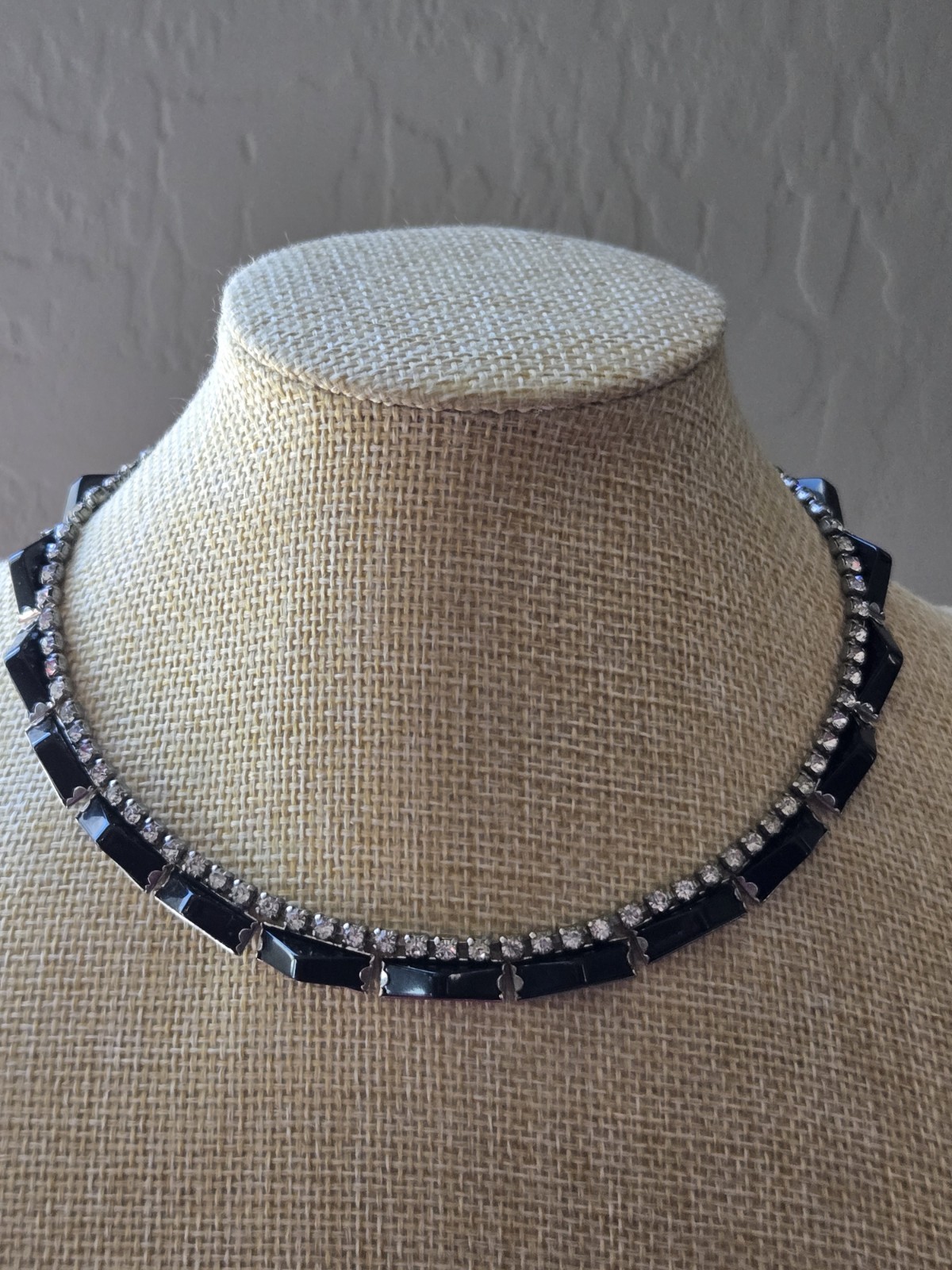 KRAMER of New York Black & Clear Rhinestone Necklace Signed Vintage Jewelry