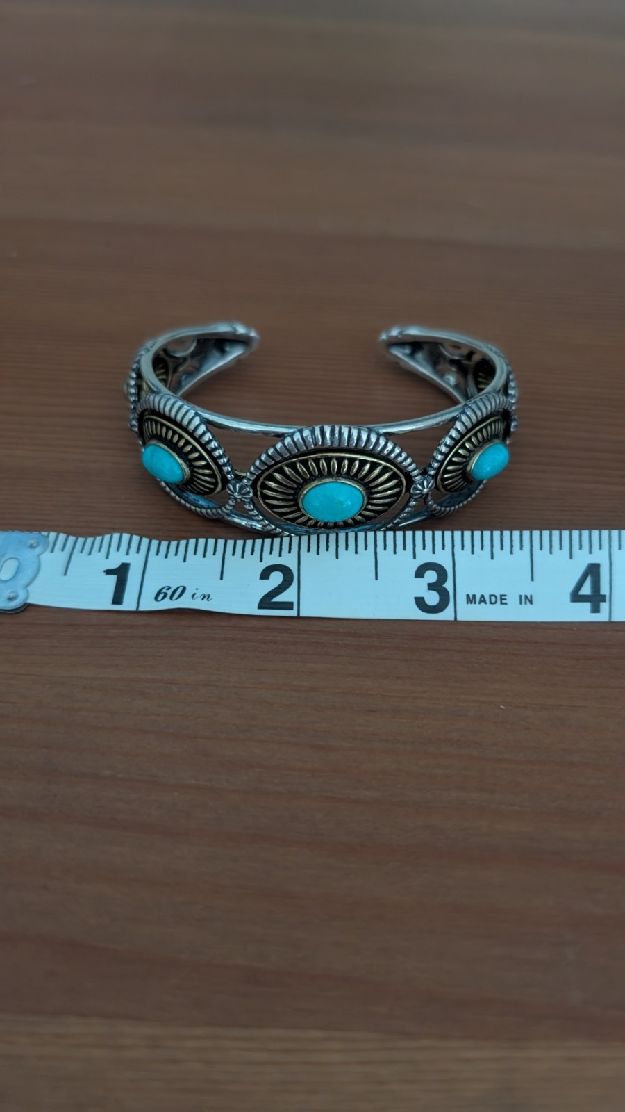 Vintage Sterling Carolyn Pollack 925 Fritz Mixed Metal Turquoise Bracelet 7 1/4