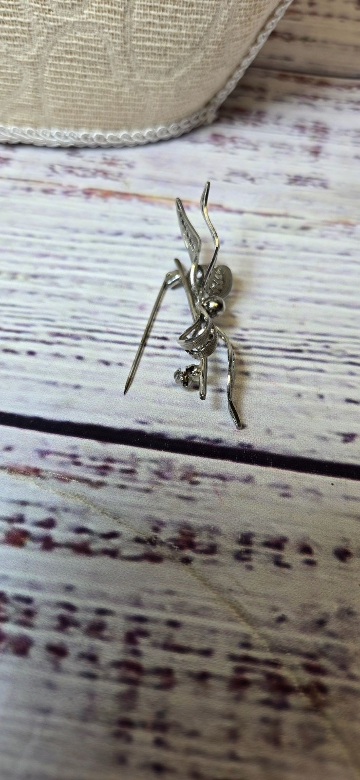 Antique Western Germany1940’s Silver Tone Filigree Bow Pin Brooch Jewelry signed